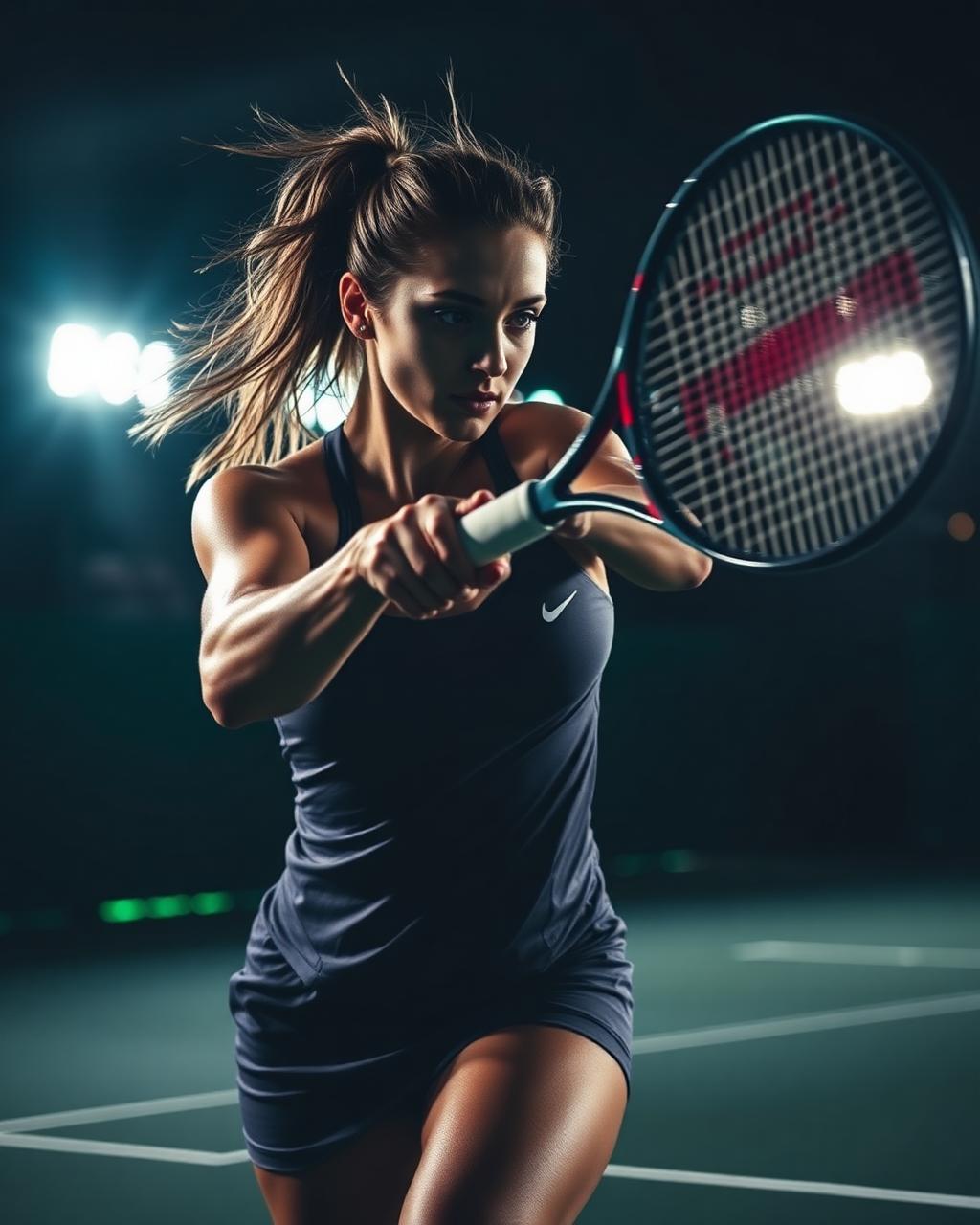 Player mid-swing during a tennis fitness class